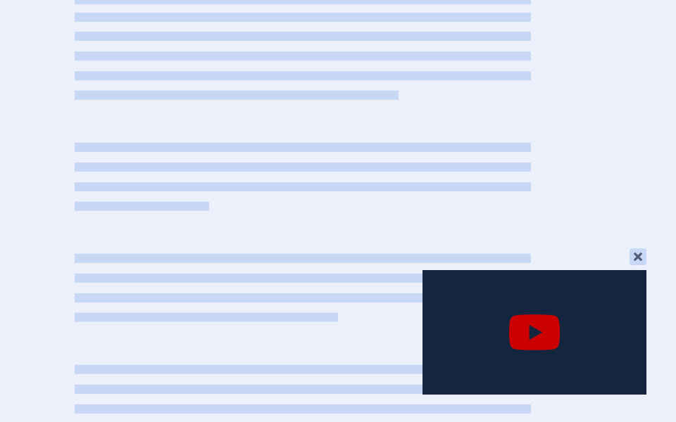 Cómo dejar fijo en la parte inferior un video al hacer scroll con un icono para cerrar el video en divi y sin plugins