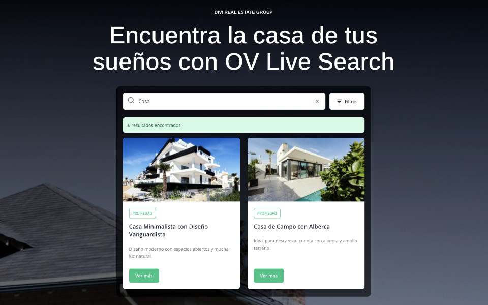 Agrega un buscador AJAX en tiempo real para Divi con atajo de teclado con OV Live Search