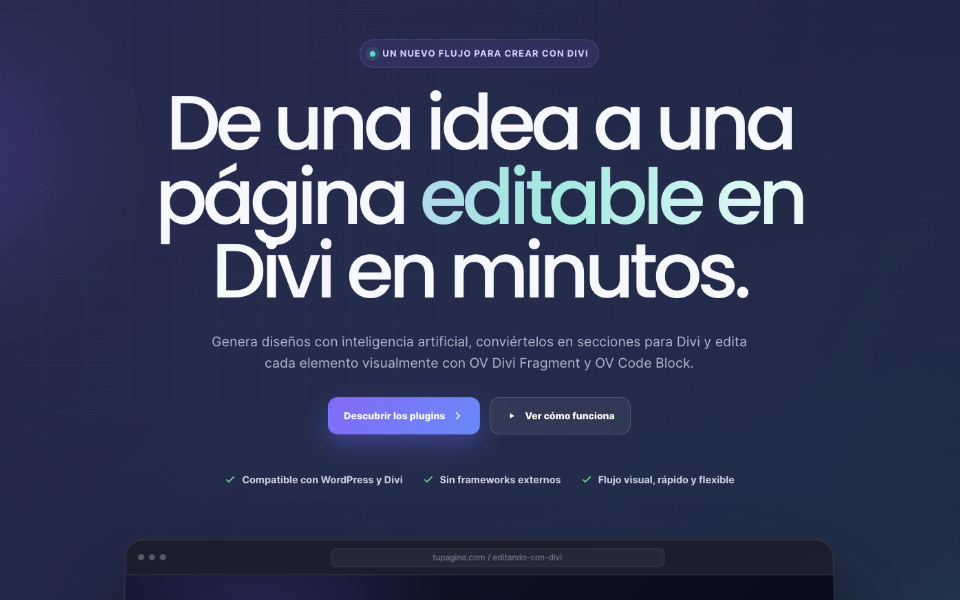 Crea una página web para Divi en minutos con ChatGPT, Claude, OV Divi Fragment y OV Code Block