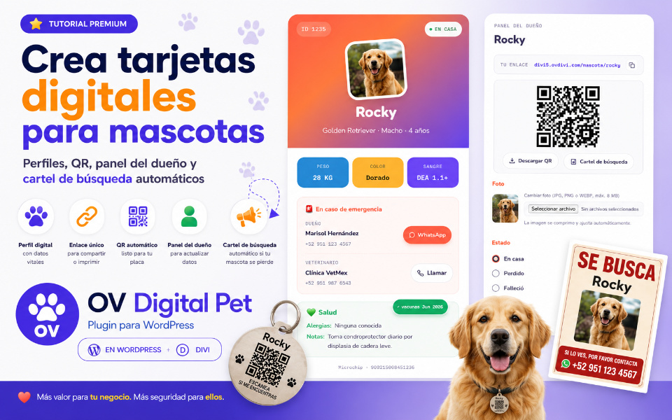 Crea un negocio de tarjetas digitales para mascotas: perfil, QR, panel del dueño y cartel de búsqueda