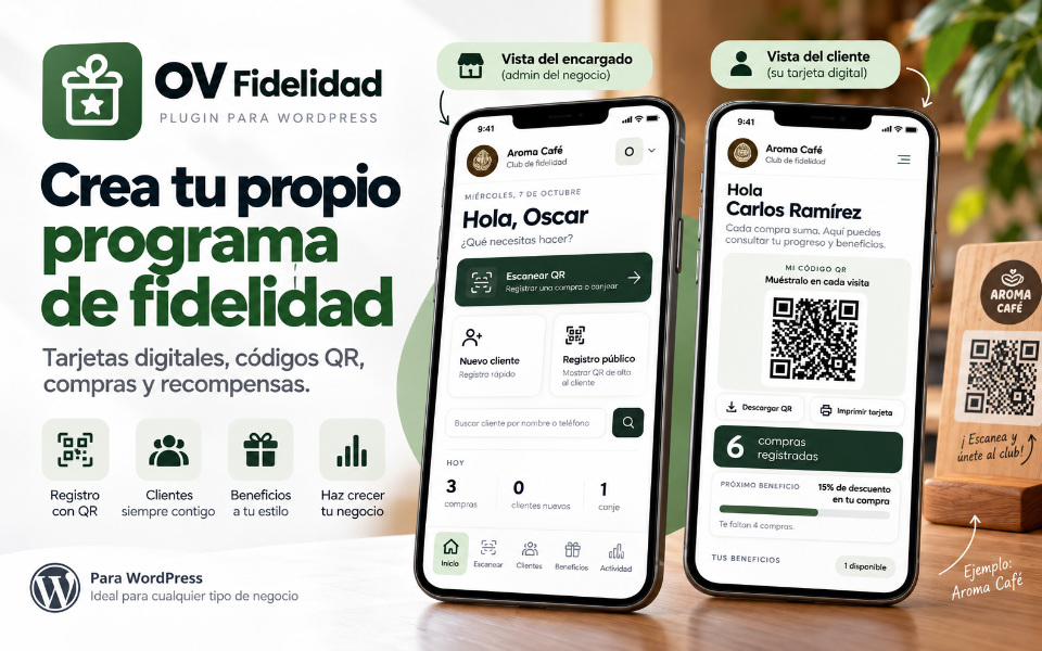 Crea tu propio programa de fidelización en WordPress con tarjetas digitales, recompensas y códigos QR | OV Fidelidad